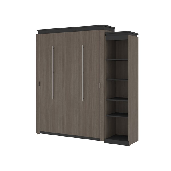 Orion Queen Murphy Bed with Narrow Shelving Unit (85W), Bark Gray & Graphite